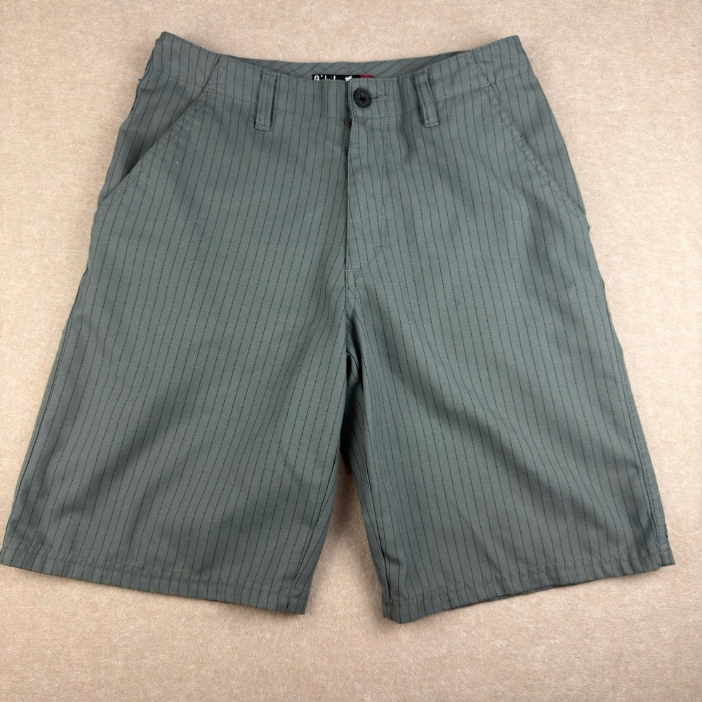 Quiksilver Shorts Men 28 Green Pinstripe Logo Embroidered Flat Front Casual